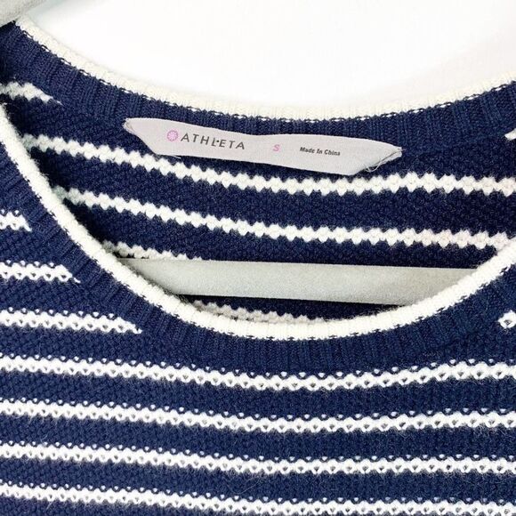 Athleta Sweater Womens Small Striped Side Slit Pullover Knit Merino Wool Blend - Picture 6 of 7